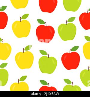 Seamless apple pattern. Sliced green apples white background. Sweet cute fruits texture. Vector illustration Stock Vector
