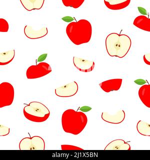 Seamless apple pattern. Sliced red apples white background. Sweet cute texture. Vector illustration. Stock Vector