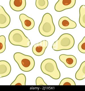 Avocado seamless pattern. Healthy food symbol. Half avocados. Vector isolated on white. Stock Vector