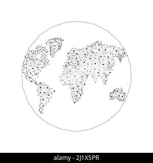 World map with connected triangular shapes. Continuous Earth line drawing symbol. Stock Vector