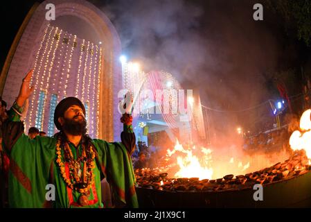 Pakistani devotees attend the three-days 434th annual Urs 'Festival of lights' at the shrine of Muslim Sufi saint Shah Hussain, popularly known as Madho Lal Hussain in Lahore. The annual 3 days festival was held at Madhu Lal's shrine on his 434th birth anniversary. Mela Charaghan has its own importance in Lahore's history, as it has been a biggest festival of Lahore in some times.The festival was started with the seasonal Baisakhi festival in old times. Foolproof security arrangements have been made for the devotees. The last day of the Urs is reserved for women. (Photo by Rana Sajid Hussain / Stock Photo