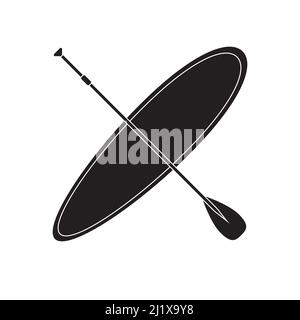 Vector black flat sup stand up and paddle surf board icon isolated on white background Stock Vector