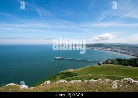 View to Llandudno looking down on the pier from the Great Ormes head on the North Wales coast Stock Photo