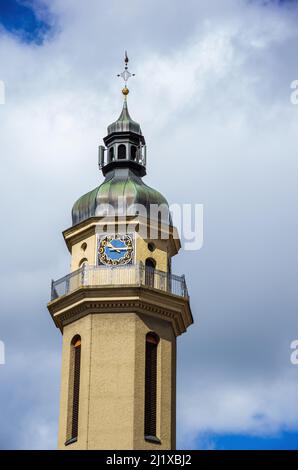 The steeple of the Church Of St. Martin (Martinskirche) in Ebingen, Albstadt, Baden-Württemberg, Germany. Stock Photo