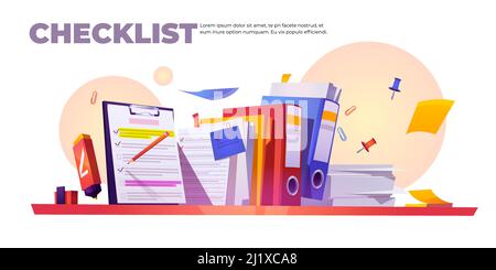 Checklist banner. Concept of paperwork organization and completed tasks ...