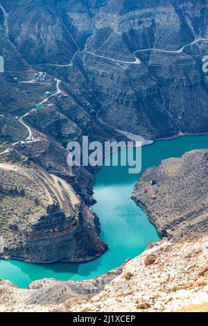 Sulak canyon is one of the deepest canyons in the world and the deepest in Europe. Natural landmark of Dagestan, Russia. Dagestan canyon in mountains Stock Photo