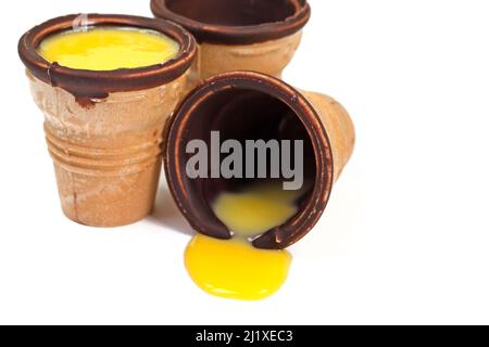 Eggnog in a waffle cup against a white background Stock Photo