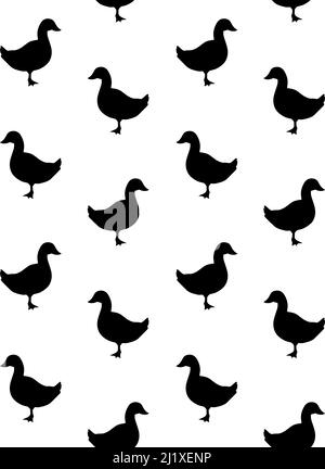 Vector seamless pattern of black duck silhouette isolated on white background Stock Vector