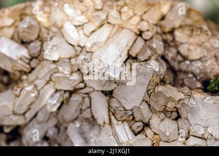 raw quartz crystals in a mine, gemstones before mining Stock Photo