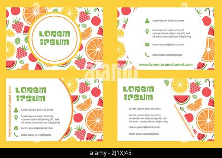 Vector banners of tropical fruits with seamless pattern. Design for juices, ice cream, natural cosmetics, sweets and pastries with fruit filling, dessert menu, health products. With place for text. Stock Vector