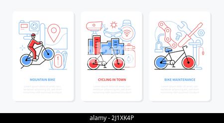 Cycling and riding a bike - line design style banners set Stock Vector