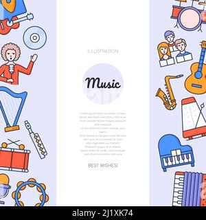 Music - vector flat design style banner with copy space for text Stock Vector