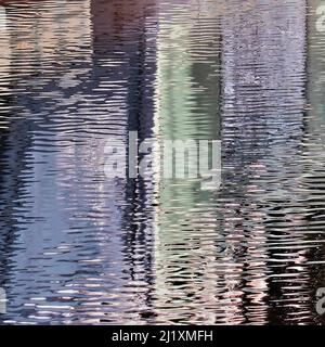 British waterway abstract photograph showing reflected pattern, texture, shape, and movement, with a colour pallette showing in light forms of mirrore Stock Photo