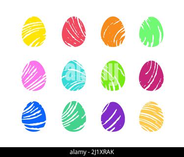 Easter eggs painted with brush strokes. Hand drawn fashionable clip art. Collection of abstract editable vector images Stock Vector