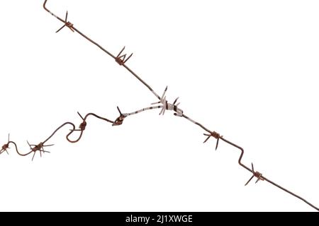 Rusty old barbed wire isolated on white background, abstract photo Stock Photo