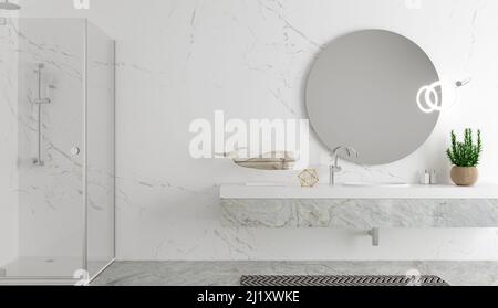Modern bathroom interior in scandinavian style chest of drawers Stock Photo