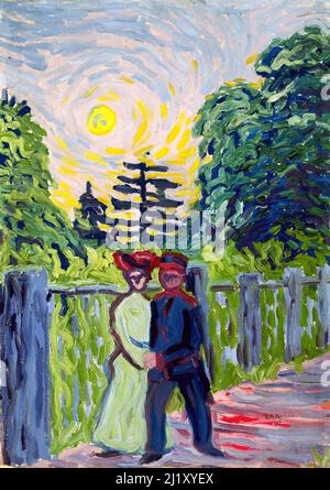 Moonrise: Soldier and Maiden by Ernst Ludwig Kirchner (1880-1938), oil on board, 1905 Stock Photo