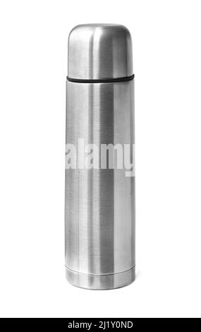 metal thermos isolated on white background Stock Photo