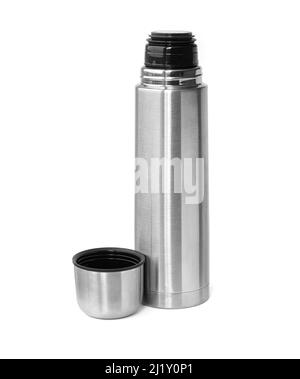 metal thermos isolated on white background Stock Photo