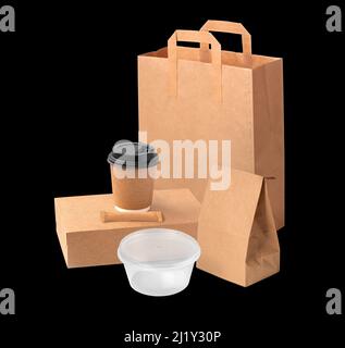 Coffee Cup and Food Boxes Isolated  on White Background Stock Photo