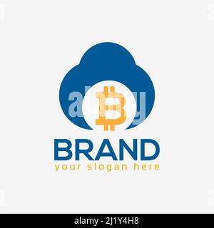 Cloud and Bitcoin logo vector. Flat design. Vector Illustration on white background. Stock Vector