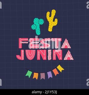Design for postcards and posters for celebration of the festival of St. John. Text in portuguese festa junina - june party. Vector illustration. Stock Vector