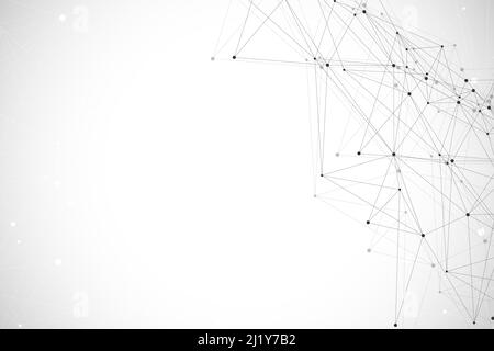 Abstract plexus background with connected lines and dots. Wave flow. Plexus geometric effect Big data with compounds. Lines plexus, minimal array Stock Photo