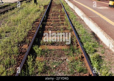 Railway tracks closeup Stock Photo