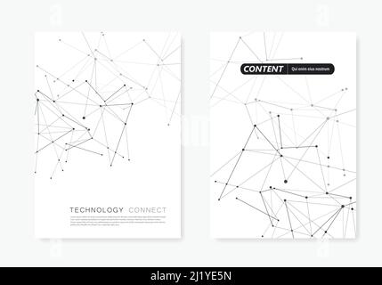 2 cover vector templates for brochure in A4 size. Modern geometric background with connected lines and dots Stock Vector