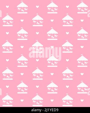 Vector seamless pattern of white carousel on pink Stock Vector