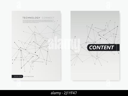 2 cover vector templates for brochure in A4 size. Modern geometric background with connected lines and dots Stock Vector