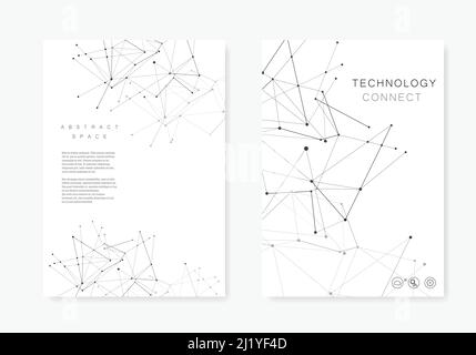 2 cover vector templates for brochure in A4 size. Modern geometric background with connected lines and dots Stock Vector