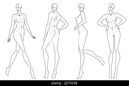 Fashion Template Of Standing Men In 2 Poses. 9 Head Size For Technical  Drawing With Main Lines. Gentlemen Figure Front View. Vector Outline Boy  For Fashion Sketching And Illustration. Royalty Free SVG,