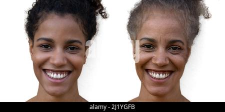 comparison fo the same woman in different ages, aging and youth process, beauty treatment and lifting Stock Photo