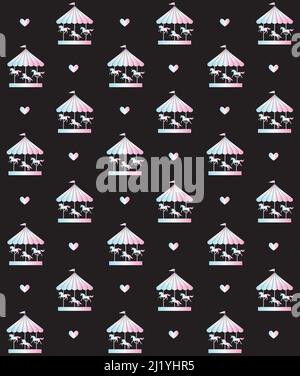 Seamless pattern of holographic unicorn carousel Stock Vector
