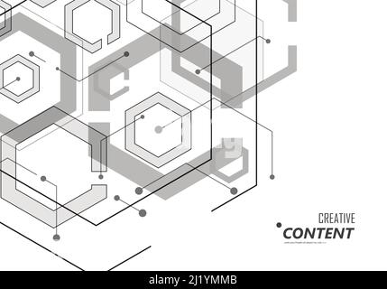 Hexagon geometric design with connect dots and lines Stock Vector