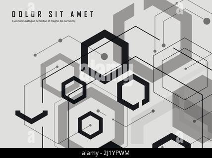 Hexagon geometric design with connect dots and lines Stock Vector