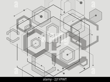 Hexagon geometric design with connect dots and lines Stock Vector