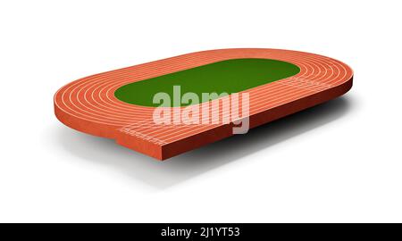 A running track on stadium with lane and numbers 3D cross-section with running track Stock Photo