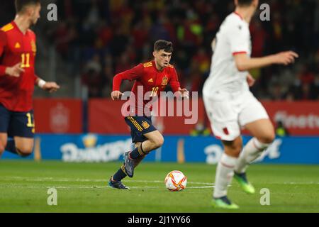 Barcelona, Spain. 26th Mar, 2022. Pedri (ESP) Football/Soccer : International Friendly match between Spain 2-1 Albania at the RCDE Stadium in Barcelona, Spain . Credit: Mutsu Kawamori/AFLO/Alamy Live News Stock Photo