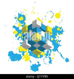 Rubik's cube in different positions is realistically isolated. Editorial isometric illustration. Rubik's Cube is a combined 3D puzzle Stock Vector