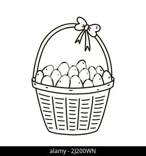 Festive basket with Easter eggs isolated on white background. Vector hand-drawn illustration in doodle style. Perfect for holiday and spring designs Stock Vector