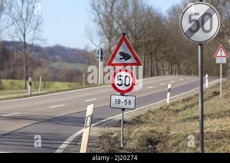 toad migration warning sign on german street Stock Photo