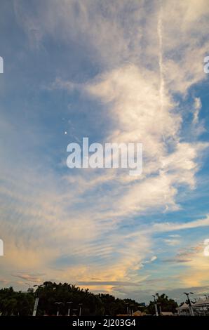 Looking up the beautiful sky with clouds in Dadaocheng Pier Plaza at Taipei, Taiwan Stock Photo