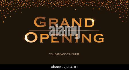 Gold retro styled inscription with confetti on dark backdrop Stock Vector
