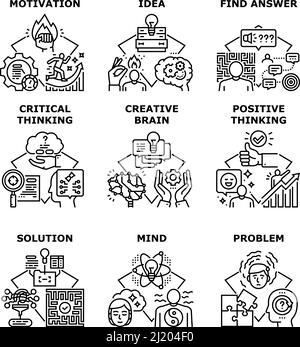 Creative thinking icons set with breakthrough symbols isometric ...