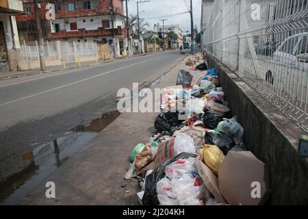 salvador, bahia, brazil - march 28, 2022:  garbage accumulated on the sidewalk of a street in the city of Salvador. Stock Photo