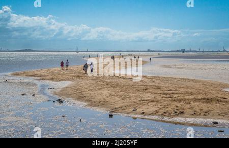 low tide sand causeway between the Wellington Point and King Island, Southern Moreton Bay, City of Redland, Queensland, Australia Stock Photo