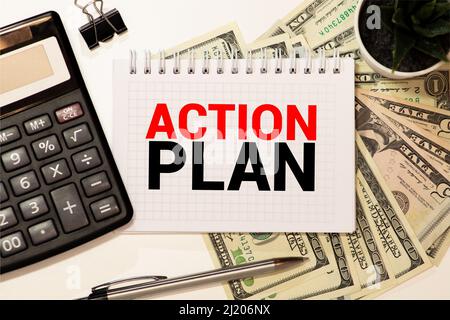 Action Plan word cloud written on a whiteboard. Stock Photo