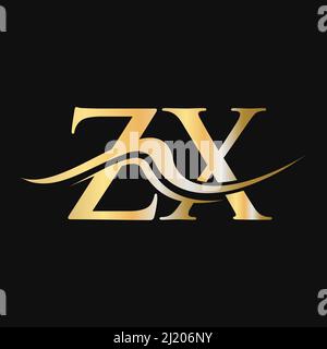 ZX Logo design vector. Swoosh letter ZX logo design Stock